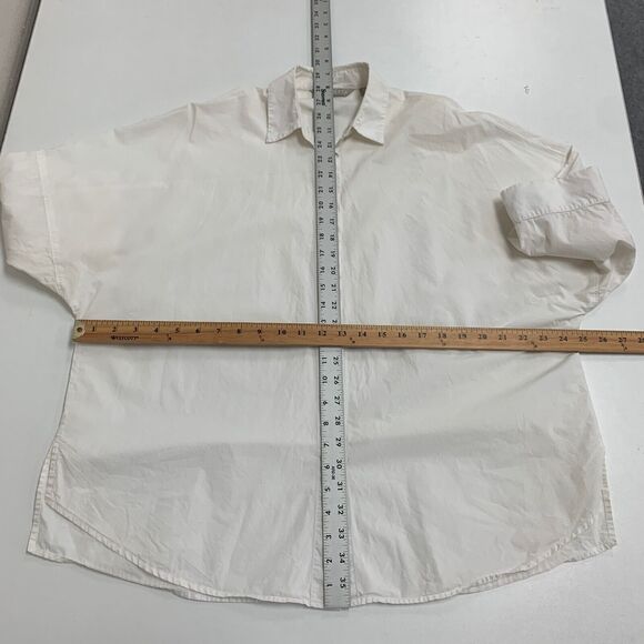 Athleta Shirt Womens XS Extra Small Ivory Button Front Quarter Sleeve Poplin - Picture 9 of 15